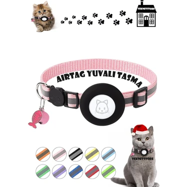 TEKNETSTORE Kedi Tasması Airtag Yuvalı Kilitli Güvenlik Aparatı Airtag Kılıfı ve Zil Boyun Tasması