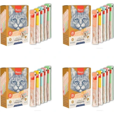 Wanpy Karışık Lezzetli Sıvı Kedi Ödülü 25 Adet x 14 gr 4 Adet Yetişkin Kediler İçin Besleyici