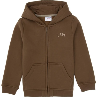 U.S. Polo Assn. Erkek Çocuk Haki Fermuarlı Kapüşonlu Sweatshirt