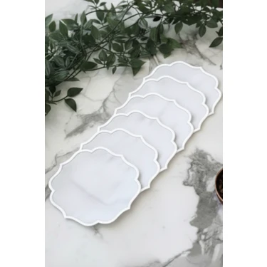e-bizz store 6 Adet Keten Kumaş Üzeri Nakışlı Kahve Yanı Sunumluk Kokteyl Peçetesi & Bardak