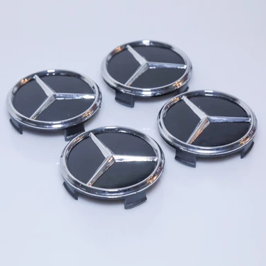 75 mm siyah Jant Göbeği – Yıldız Logolu Uyumlu Tasarım (4'lü Set) W204 / W205, W212, Cla, Gla, Glc