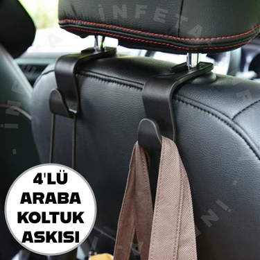 İnfeta 4'lü Araba Koltuk Arkası Kancası Askılık-Araç Koltuk Kafalığı Askısı Çanta Torba Şemsiye
