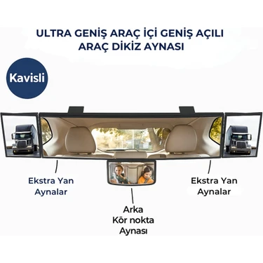 Polham Kavisli Ultra Geniş Araç Içi Dikiz Aynası | Ekstra Yan ve Kör Nokta Aynalı, Tüm Araçlara
