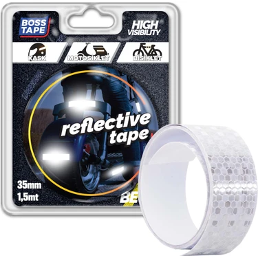 Boss Tape Reflektif Işık Gelince Parlayan Kedi Gözü Bant Beyaz En:35mm Boy:1,5mt Motosiklet