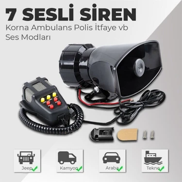 TeknoClub Her Araca Uyumlu Universal 7 Sesli Konuşmalı Mikrofonlu Megafonlu Polis