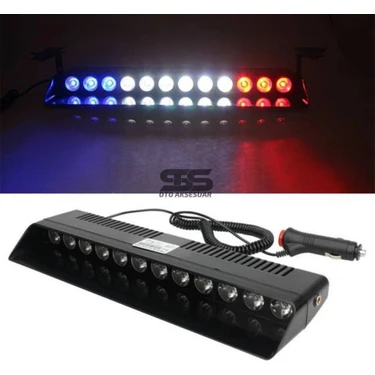 Fruens S12 Cam Içi Vantuzlu Polis Çakarı 12 LED  Kırmızı Mavi Beyaz Çakmaklık Girişli Ön Arka