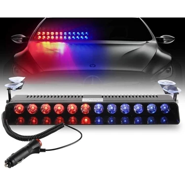S12 Kırmızı Mavi Yanan Cam Içi LED 12 Ledli Vantuzlu Çakmaklık Girişli 12