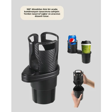 isiltikidsmoda Çiftli Araba Bardak Tutucu Karbon Fiber Görünümlü 360° Ayarlı -