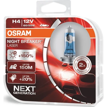 Osram Next Generation H4 Night Breaker Laser +%150 12V 60/55W 2'Li Ampül
