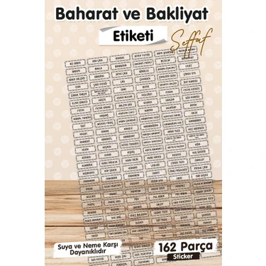 Tuğset Etiket Baharat ve Bakliyat Etiketi 162 Adet Şeffaf Etiket Suya Dayanıklı