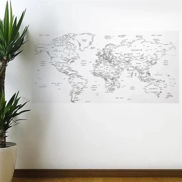 İsmiyle Al Yazılabilir Dünya Haritası Manyetik Duvar Stickerı 110 x 56