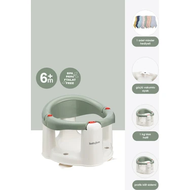Babyjem Önden Açılır Banyove Mama Oturağı ve Minderi Soft Yeşil - 2'Li