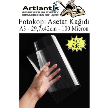 Artlantis Asetat Kağıdı Pvc A3 50 Adet 100 Micron Fotokopi Asetatı Şeffaf A3 Kağıdı 29.7X42