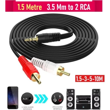 3.5mm To 2 Rca Stereo Lale 2 x Rca Aux Ses Kablosu (1.5