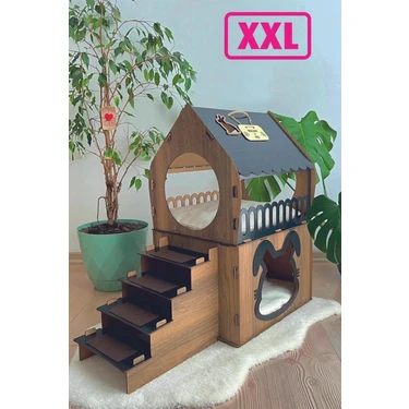 Mavi Trend Büyük Tavşan Evi Xxl Teraslı Tavşan Evi 5kg ve Üzeri Tavşanlar Için Xxl Siyah -