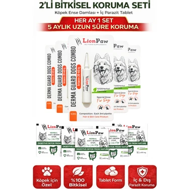 Lion Paw 2'li Set Köpek 20-40 kg Bitkisel Iç Dış Anti  Ense Bitkisel Damla Seti - 5 Damla 5