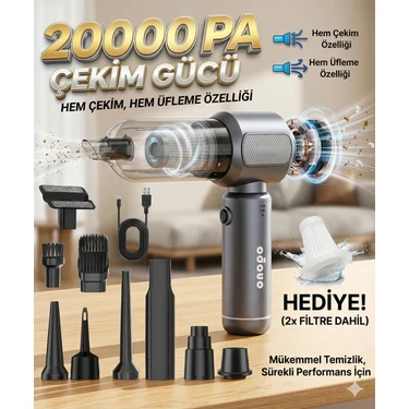 Onopo Power 20000PA 3’ü 1 Arada Şarjlı El Süpürgesi – Yüksek Emiş Gücü, Uzun Çalışma