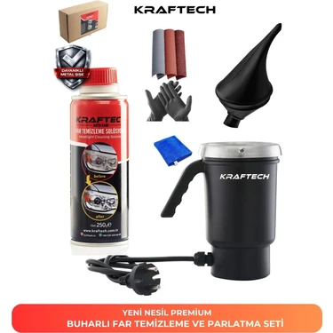 KRAFTECH Yeni Nesil Premium I Buharlı Araba Far Temizleme Ve Parlatma Seti - 9 Parça