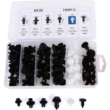 100 Parça Oto Fastener Klip Tampon Kapı Pervazı Tutucu Raptiye Klips Seti