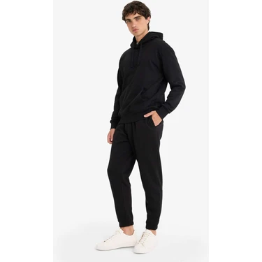 DeFacto Regular Fit Beli Bağcıklı Cepli Paçası Lastikli Şardonlu Basic Düz Jogger Eşofman Altı