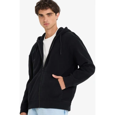 DeFacto Boxy Fit Kapüşonlu Fermuarlı Polar Sweatshirt