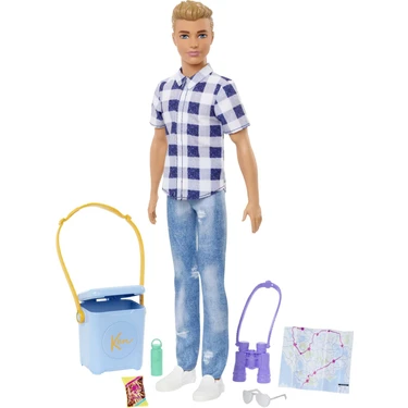 Barbie Ken İle Kamp Aksesuarları, Ekose Gömlek, Kot Pantolon Ve Beyaz Spor Ayakkabılar Giyer, 3 Yaş