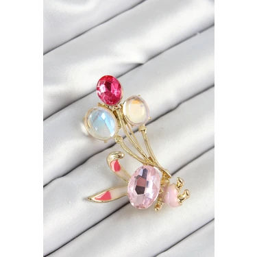 Pileli Store Zirkon Taşlı  Balonlu Pembe Tavşan Figürlü Gold Renk Kadın