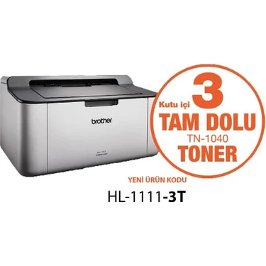 Brother HL-1111-3T Mono Lazer Yazıcı 600 x 600 dpi 20 sayfa/dk Usb Bağlantı ile 3 Tam Dolu