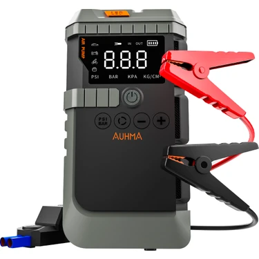 Auhma A7711 Akü Takviye Cihazı | 4'ü 1 Arada Powerbank, Hava Kompresörü, LCD Ekran, 12.000mAh