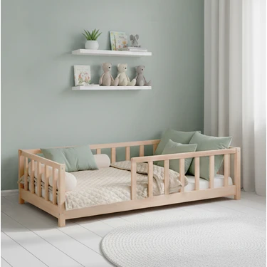 Kukka KFB620 Montessori Yer Yatağı - 90X200 cm Masif Çam Ağacı,  Geniş Uyku ve Oyun
