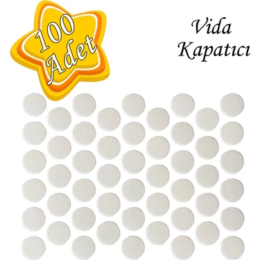 Glaswen 100 Adet Beyaz Vida Kapatıcı Yapışkanlı Vida Tapası Tıpası Kapağı Vida