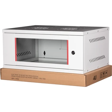 Lande - 4u 19" Cam Kapaklı Duvar Tipi Rack Kabinet – Genişlik: 544 mm | Derinlik: 400 mm – Açık Gri