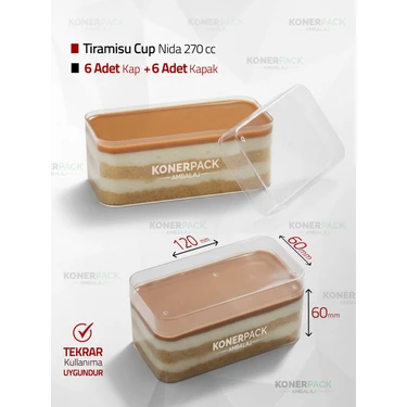Konerpack Ambalaj Tiramusu,spoonful Kasesi Nida 270CC -Kap +  Kapak Takım Şeffaf