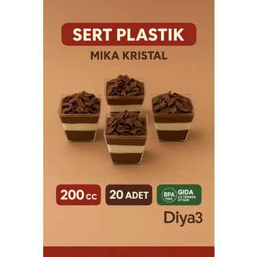 DİYA3 20'li 200CC Kübik Prizma Mika Magnolya Kase Plastik Tatlı Sunum Kabı Dondurma Puding Meze