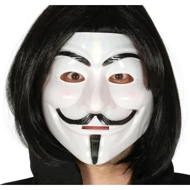 Mey Ithalat® Siyah Renk Takma Kısa Saç ve V For Vendetta Maskesi Anonymous