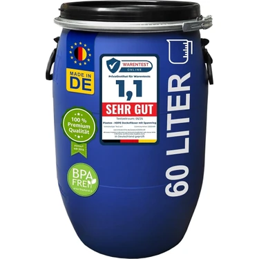 Leaf Shop Varil Polietilen 60 L Kapaklı, Gıda Kalitesi, Mavi