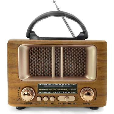 Özgün Adım® Küçük Mini Boy Retro Ahşap Tasarım Bluetooth Hoparlörlü Radyo - Fm/am Destekli, Şarjlı